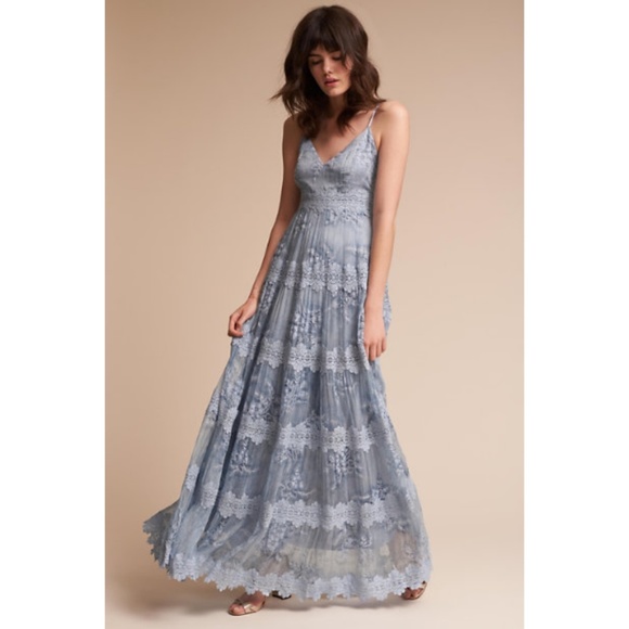 BHLDN Dresses & Skirts - BHLDN Joni Lace and Silk Dusty Stormy Blue Dress
